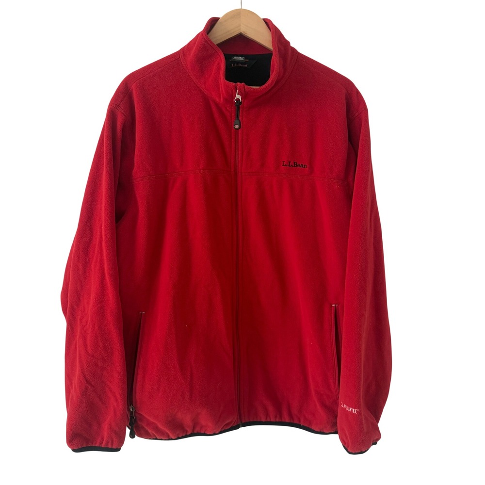 LL Bean Polartec Fleece Jacket Mens Large Red Excellent Full Zip Mock Neck